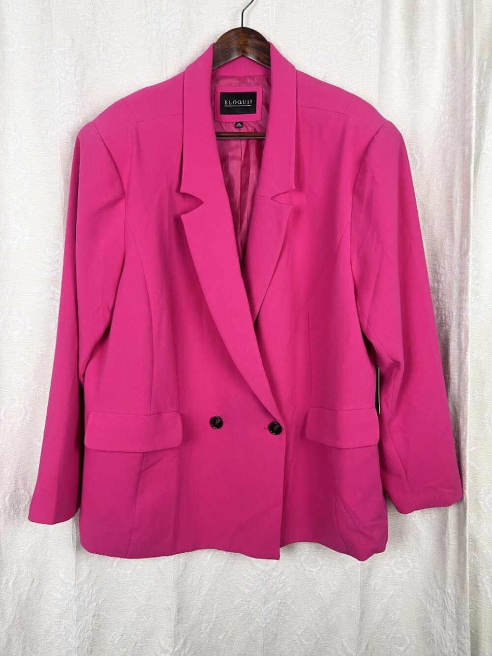 Eloquii Strong Shoulder double-breasted blazer bright pink stretch jacket 28